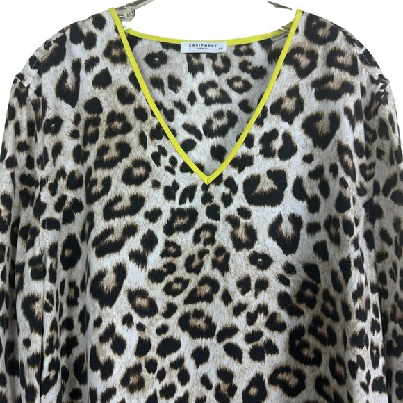 Equipment Dalton Leopard Print Tunic Women’s V-Neck Long Sleeve Yellow Trim Smal - Picture 2 of 11